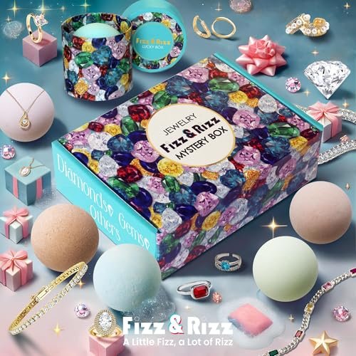 Fizz & Rizz Jewelry Mystery Bath Bomb – Surprise Rings, Necklaces, Earrings, Bracelets & Chance to Reveal High-Value Jewelry (1 Piece, Blue) Avelisse