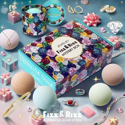 Fizz & Rizz Jewelry Mystery Bath Bomb – Surprise Rings, Necklaces, Earrings, Bracelets & Chance to Reveal High-Value Jewelry (1 Piece, Blue) Avelisse