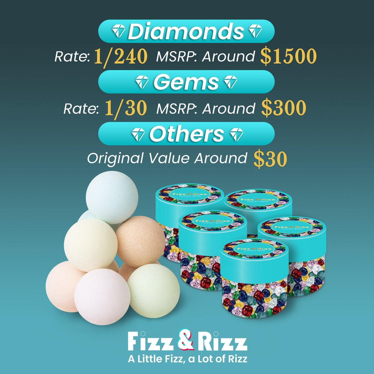 Fizz & Rizz Jewelry Mystery Bath Bomb – Surprise Rings, Necklaces, Earrings, Bracelets & Chance to Reveal High-Value Jewelry (1 Piece, Blue) Avelisse