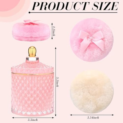 Chunful 3-Piece Large Body Powder Puff Set with 5-Inch Pink Container & 3.5-Inch Soft Reusable Puffs - Washable, Wet & Dry Use for Talcum or Loose Powder