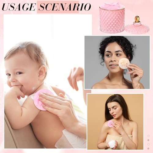 Chunful 3-Piece Large Body Powder Puff Set with 5-Inch Pink Container & 3.5-Inch Soft Reusable Puffs - Washable, Wet & Dry Use for Talcum or Loose Powder - görsel 12