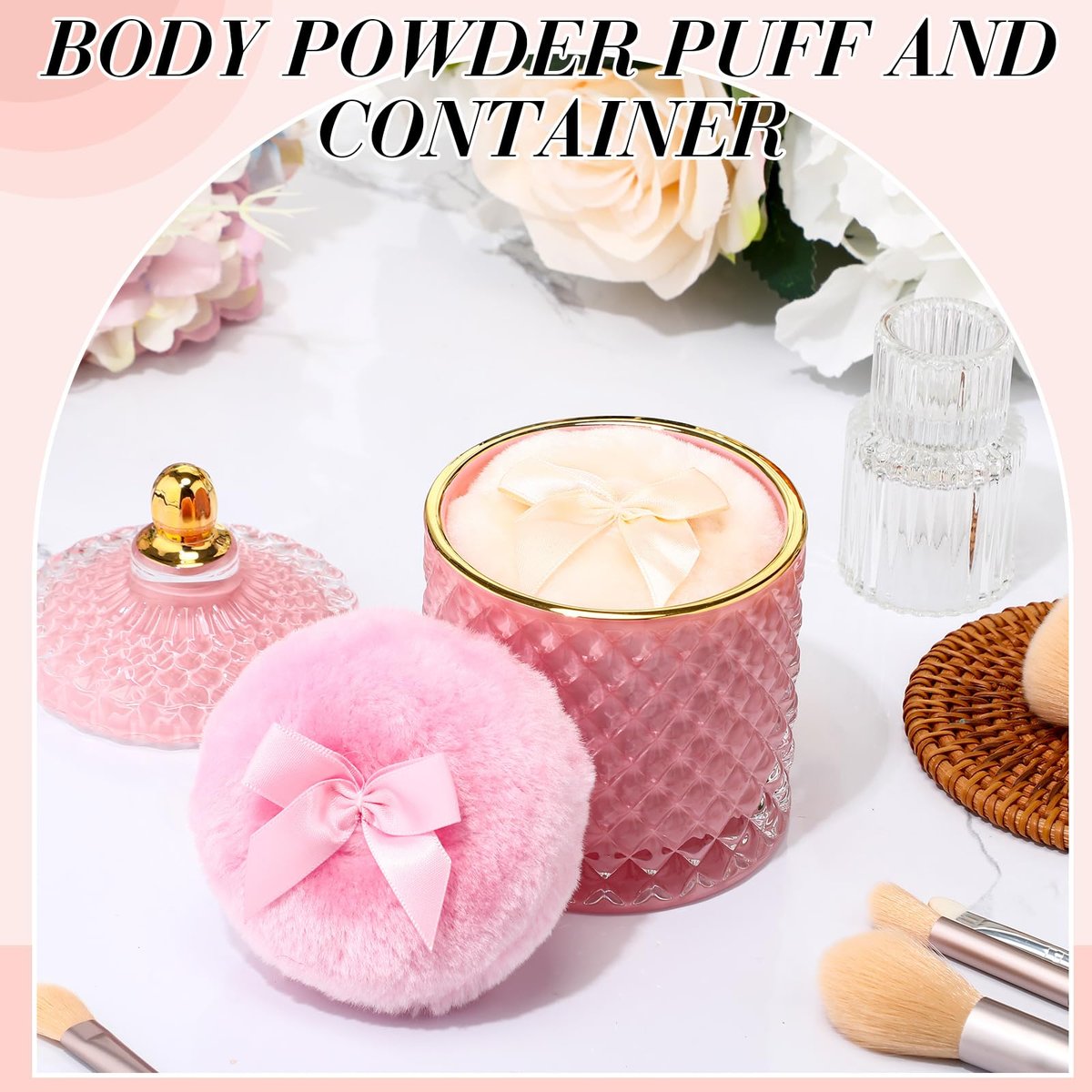 Chunful 3-Piece Large Body Powder Puff Set with 5-Inch Pink Container & 3.5-Inch Soft Reusable Puffs - Washable, Wet & Dry Use for Talcum or Loose Powder - görsel 5