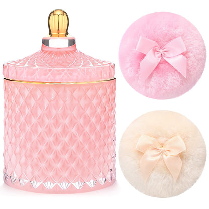 Chunful 3-Piece Large Body Powder Puff Set with 5-Inch Pink Container & 3.5-Inch Soft Reusable Puffs - Washable, Wet & Dry Use for Talcum or Loose Powder