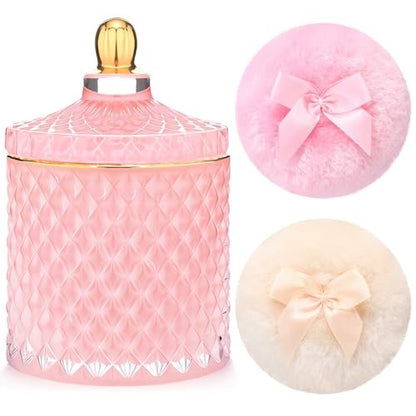 Chunful 3-Piece Large Body Powder Puff Set with 5-Inch Pink Container & 3.5-Inch Soft Reusable Puffs - Washable, Wet & Dry Use for Talcum or Loose Powder