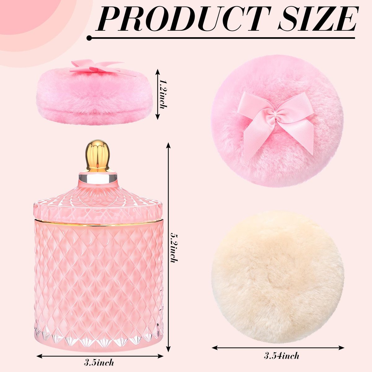 Chunful 3-Piece Large Body Powder Puff Set with 5-Inch Pink Container & 3.5-Inch Soft Reusable Puffs - Washable, Wet & Dry Use for Talcum or Loose Powder - görsel 3