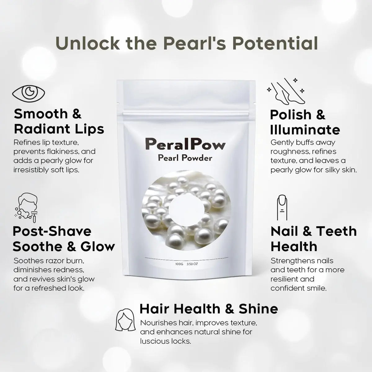 Peralpow Organic Pearl Powder 100g - 100% Natural DIY Skincare for Anti-Aging, Minimize Pores, Soothe Skin (3.52 oz) Avelisse