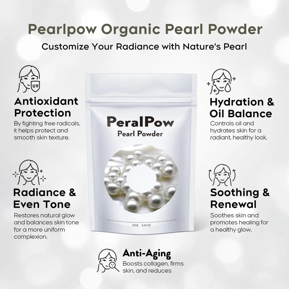 Peralpow Organic Pearl Powder 100g - 100% Natural DIY Skincare for Anti-Aging, Minimize Pores, Soothe Skin (3.52 oz) Avelisse