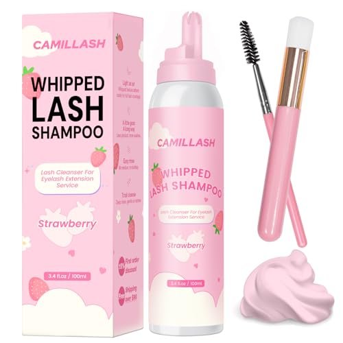 Whipped Lash Cream Shampoo Foam Cleanser | Eyelash Extension Cleaning Bath Kit | Salon & Home Use 100ml Strawberry Pink Avelisse