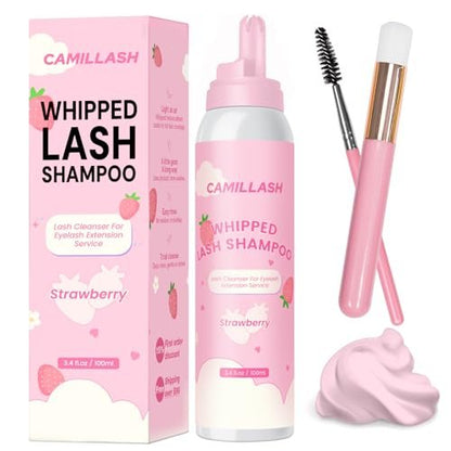Whipped Lash Cream Shampoo Foam Cleanser | Eyelash Extension Cleaning Bath Kit | Salon & Home Use 100ml Strawberry Pink Avelisse