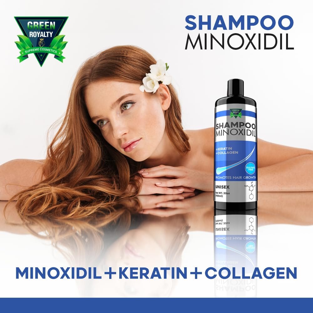 GREEN ROYALTY Minoxidil Shampoo – Sulfate-Free with Keratin & Collagen – Deep Cleansing & Nourishing Formula for Fuller, Thicker-Looking Hair – Unisex – 32oz (950ml) Avelisse