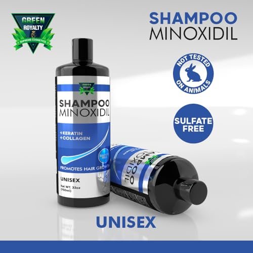 GREEN ROYALTY Minoxidil Shampoo – Sulfate-Free with Keratin & Collagen – Deep Cleansing & Nourishing Formula for Fuller, Thicker-Looking Hair – Unisex – 32oz (950ml) Avelisse