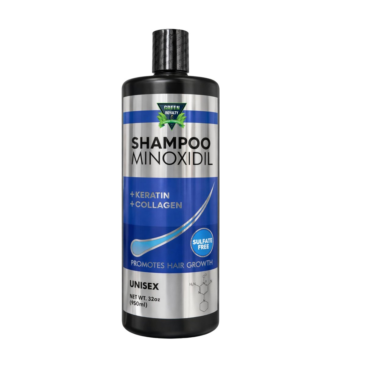 GREEN ROYALTY Minoxidil Shampoo – Sulfate-Free with Keratin & Collagen – Deep Cleansing & Nourishing Formula for Fuller, Thicker-Looking Hair – Unisex – 32oz (950ml) Avelisse