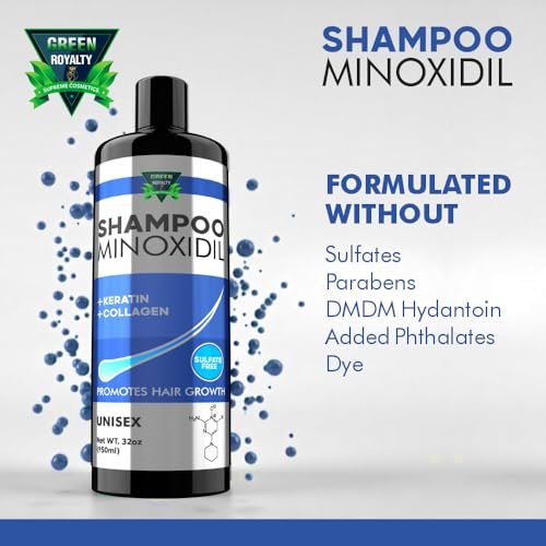 GREEN ROYALTY Minoxidil Shampoo – Sulfate-Free with Keratin & Collagen – Deep Cleansing & Nourishing Formula for Fuller, Thicker-Looking Hair – Unisex – 32oz (950ml) Avelisse