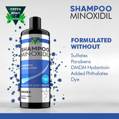 GREEN ROYALTY Minoxidil Shampoo – Sulfate-Free with Keratin & Collagen – Deep Cleansing & Nourishing Formula for Fuller, Thicker-Looking Hair – Unisex – 32oz (950ml) Avelisse