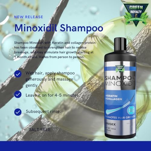 GREEN ROYALTY Minoxidil Shampoo – Sulfate-Free with Keratin & Collagen – Deep Cleansing & Nourishing Formula for Fuller, Thicker-Looking Hair – Unisex – 32oz (950ml) Avelisse