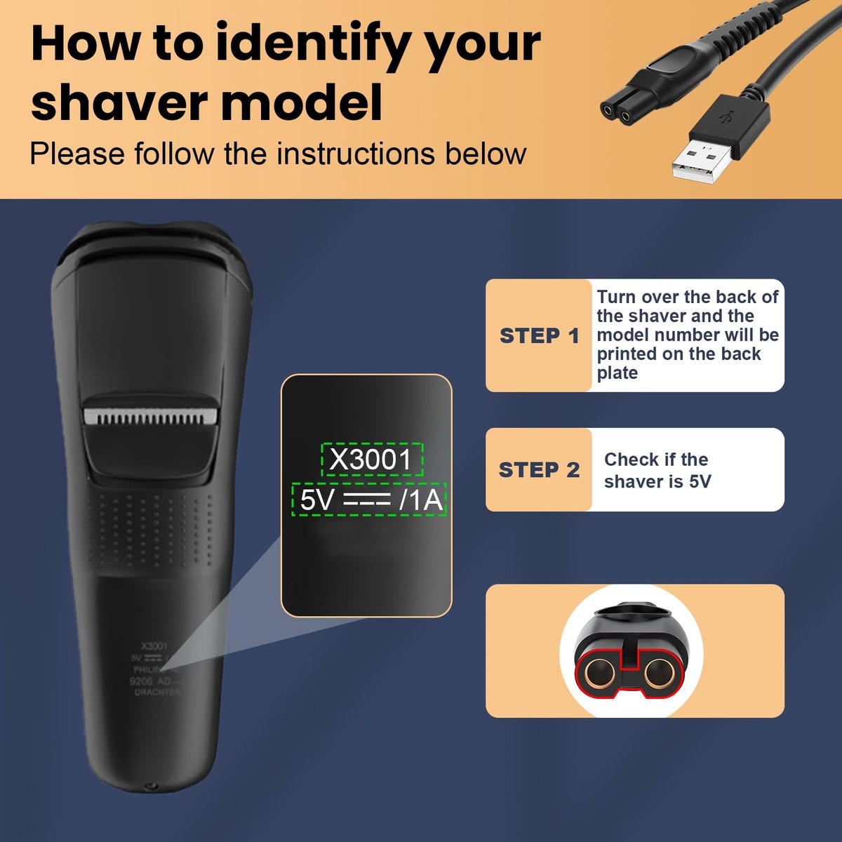 BENSN 5V Charger for Philips Norelco Shaver Series 2000 3000 5000 7000 9000, Charging Cord Fit for Phillips Wet & Dry Electric Shaver 2400 3900 5400 7200 5000X i9000 Series Trimmer Power Adapter - görsel 7
