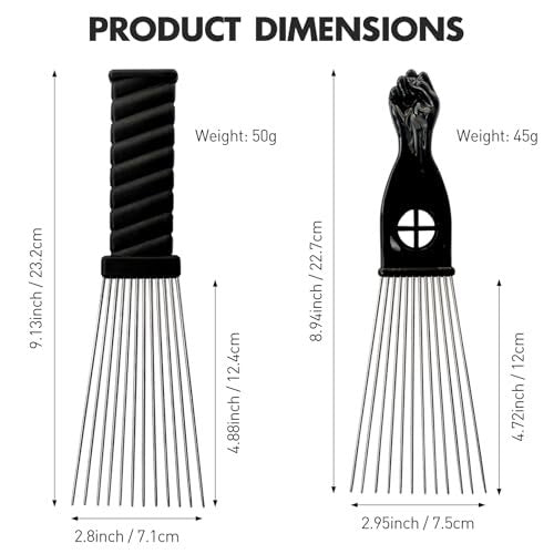 Metal Afro Comb Set – 2PCS African American Hair Pick Comb, Wide Teeth, Classic Black Fist Design – Styling Tool for Curly and Afro Hair - görsel 7