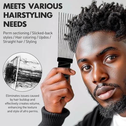 Metal Afro Comb Set – 2PCS African American Hair Pick Comb, Wide Teeth, Classic Black Fist Design – Styling Tool for Curly and Afro Hair