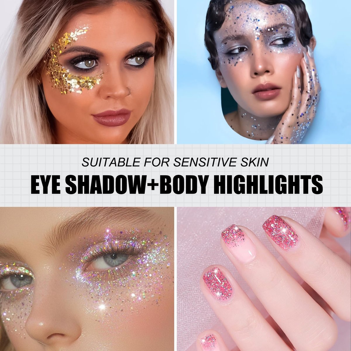 16 Colors Chunky Fine Mixed Holographic Glitter Gel Set for Face and Body Makeup – Festival Party Sparkle Glitter Gel Decoration Rave Accessories - görsel 11