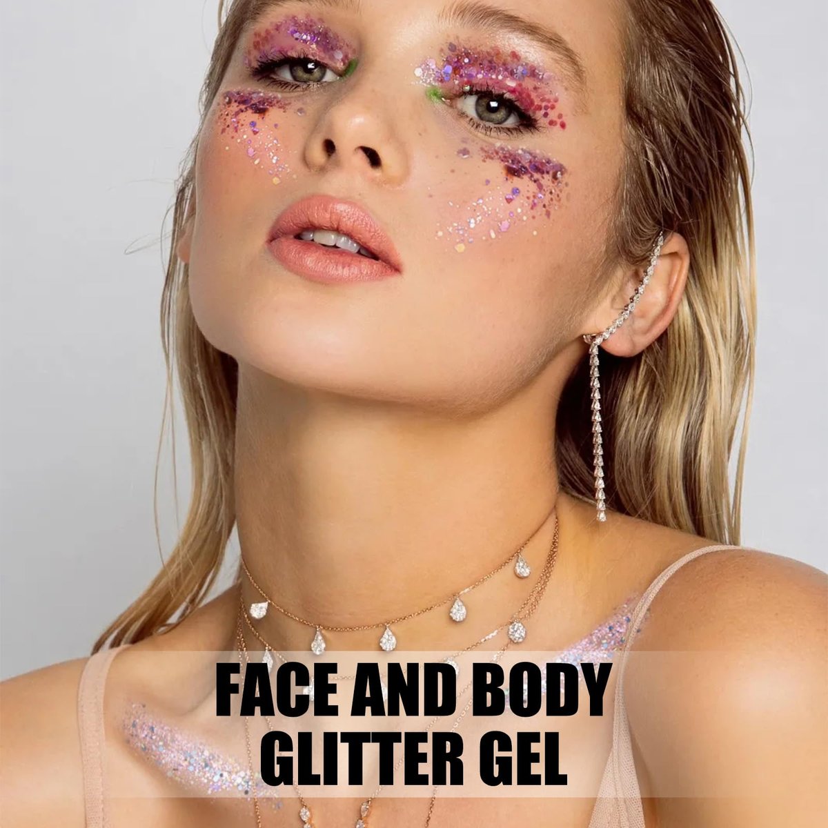 16 Colors Chunky Fine Mixed Holographic Glitter Gel Set for Face and Body Makeup – Festival Party Sparkle Glitter Gel Decoration Rave Accessories - görsel 9