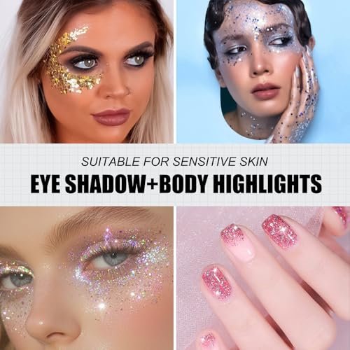 16 Colors Chunky Fine Mixed Holographic Glitter Gel Set for Face and Body Makeup – Festival Party Sparkle Glitter Gel Decoration Rave Accessories - görsel 12