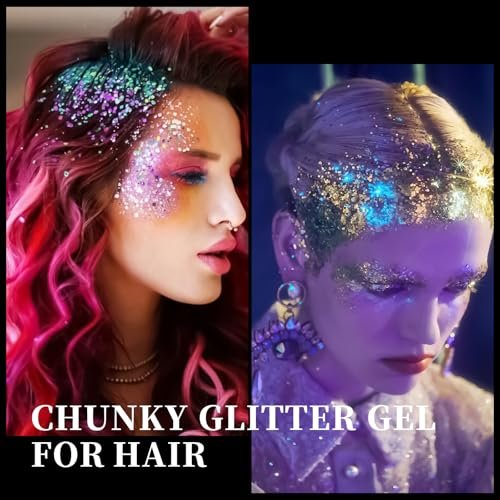 16 Colors Chunky Fine Mixed Holographic Glitter Gel Set for Face and Body Makeup – Festival Party Sparkle Glitter Gel Decoration Rave Accessories - görsel 8