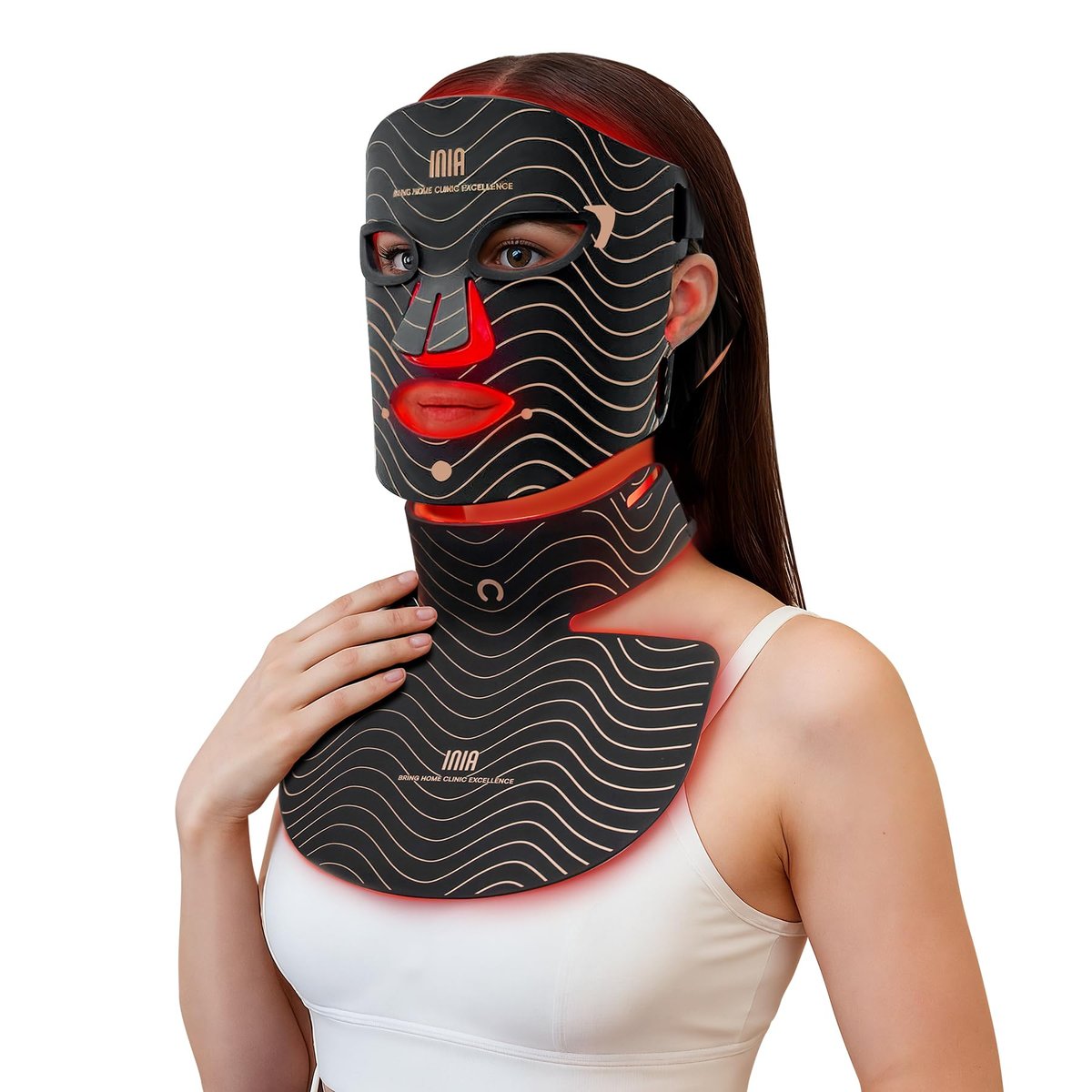 Red Light Therapy Mask for Face & Neck – 4 Light Modes with 850nm NIR, Red, Yellow & Blue LED Light Therapy, 2600mAh Rechargeable LED Face Mask for Anti-Aging, Skin Firming & Radiant Glow at Home Avelisse