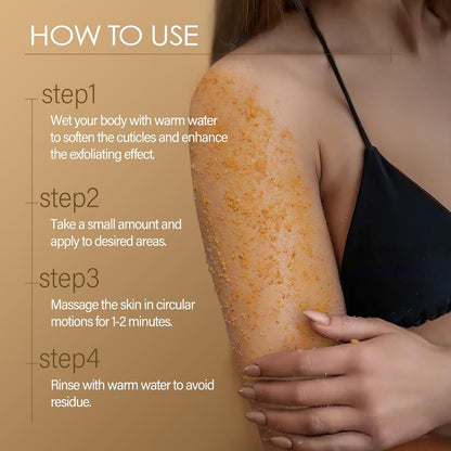 Turmeric Body Scrub with Vitamin C, Collagen & Coconut Oil – Exfoliating Body Scrub for Smooth, Hydrated Skin – Dead Skin Remover for Butt, Bikini Area – Includes Loofah – 10.58 oz Avelisse