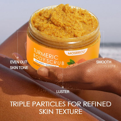Turmeric Body Scrub with Vitamin C, Collagen & Coconut Oil – Exfoliating Body Scrub for Smooth, Hydrated Skin – Dead Skin Remover for Butt, Bikini Area – Includes Loofah – 10.58 oz Avelisse
