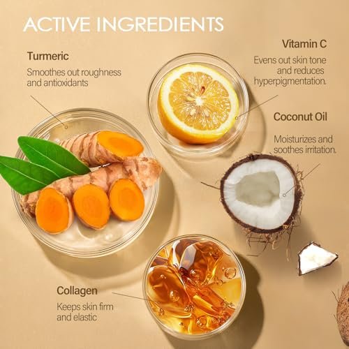 Turmeric Body Scrub with Vitamin C, Collagen & Coconut Oil – Exfoliating Body Scrub for Smooth, Hydrated Skin – Dead Skin Remover for Butt, Bikini Area – Includes Loofah – 10.58 oz Avelisse
