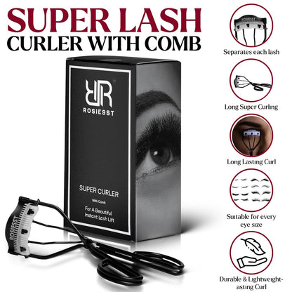 Rosiesst Super Eye Lash Curler with Built-in Comb – Long Lasting Curl, Stainless Steel, Lightweight & Durable