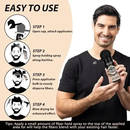 WOZUTUNT Hair Thickening Fibers & Pump Applicator Set - Professional Hair Styling Kit for Men's Hair & Beard - Black Hairline Enhancer & Volumizing Spray (4 x 0.24 oz) Avelisse