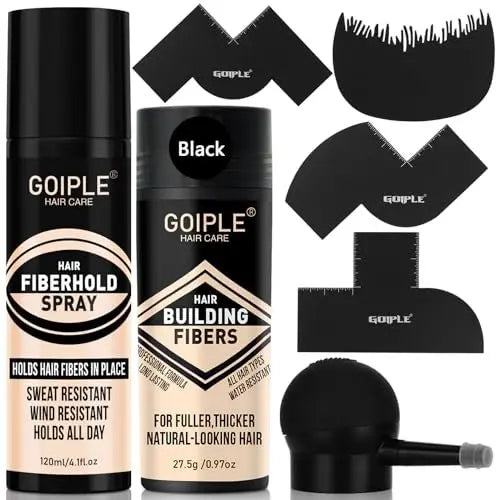 WOZUTUNT Hair Thickening Fibers & Pump Applicator Set - Professional Hair Styling Kit for Men's Hair & Beard - Black Hairline Enhancer & Volumizing Spray (4 x 0.24 oz) Avelisse
