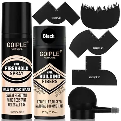 WOZUTUNT Hair Thickening Fibers & Pump Applicator Set - Professional Hair Styling Kit for Men's Hair & Beard - Black Hairline Enhancer & Volumizing Spray (4 x 0.24 oz) Avelisse