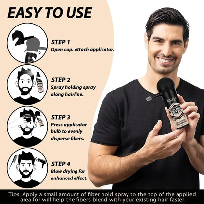 WOZUTUNT Hair Thickening Fibers & Pump Applicator Set - Professional Hair Styling Kit for Men's Hair & Beard - Black Hairline Enhancer & Volumizing Spray (4 x 0.24 oz) Avelisse