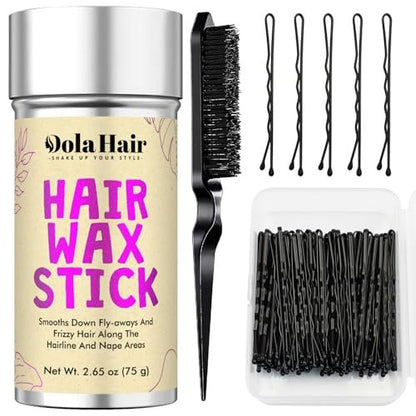 Dolahair Hair Pins for Women - Black Bobby Pins for Bun Styling Kit with Hair Wax Stick and Slick Back Brush - Premium Metal Bobby Pins for Kids, Girls, Women - Pain-Free Comfortable Hair Accessories (100 Count)
