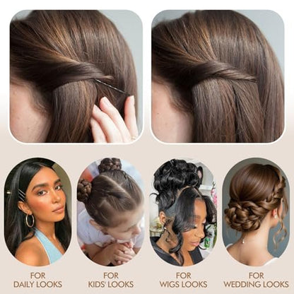 Dolahair Hair Pins for Women - Black Bobby Pins for Bun Styling Kit with Hair Wax Stick and Slick Back Brush - Premium Metal Bobby Pins for Kids, Girls, Women - Pain-Free Comfortable Hair Accessories (100 Count)