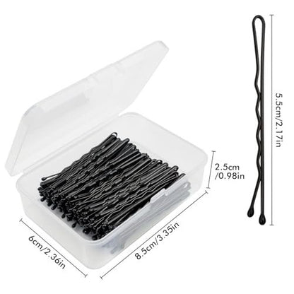 Dolahair Hair Pins for Women - Black Bobby Pins for Bun Styling Kit with Hair Wax Stick and Slick Back Brush - Premium Metal Bobby Pins for Kids, Girls, Women - Pain-Free Comfortable Hair Accessories (100 Count)