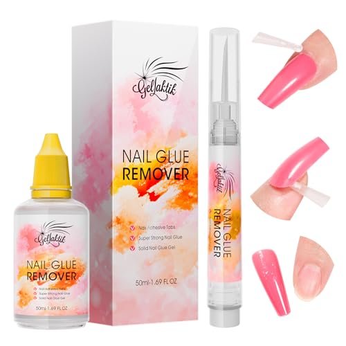 Gellaktik Nail Glue Remover with Remover Pen Tool Kit for Press on Nails, 50ml Acetone-Free Solution for False Nails, Acrylic Fake Tips, Pro Click & Remove Pen Design - görsel 2