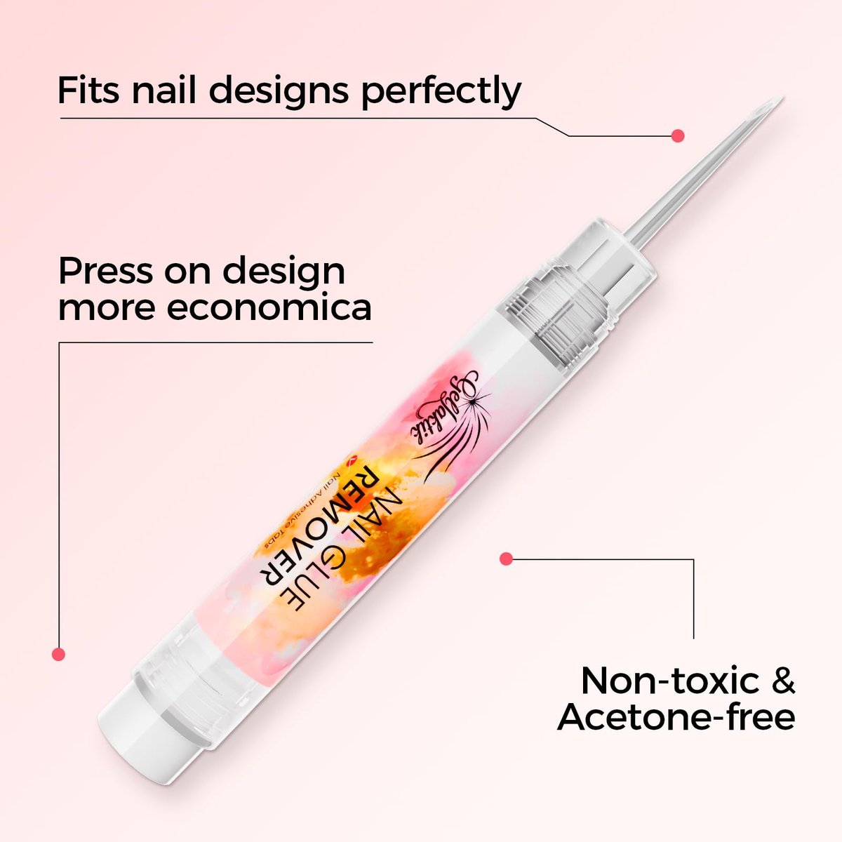 Gellaktik Nail Glue Remover with Remover Pen Tool Kit for Press on Nails, 50ml Acetone-Free Solution for False Nails, Acrylic Fake Tips, Pro Click & Remove Pen Design - görsel 7