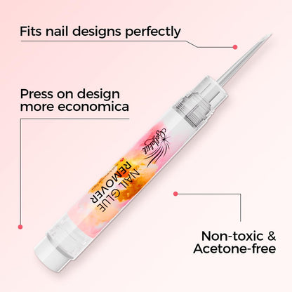 Gellaktik Nail Glue Remover with Remover Pen Tool Kit for Press on Nails, 50ml Acetone-Free Solution for False Nails, Acrylic Fake Tips, Pro Click & Remove Pen Design