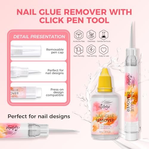 Gellaktik Nail Glue Remover with Remover Pen Tool Kit for Press on Nails, 50ml Acetone-Free Solution for False Nails, Acrylic Fake Tips, Pro Click & Remove Pen Design - görsel 4