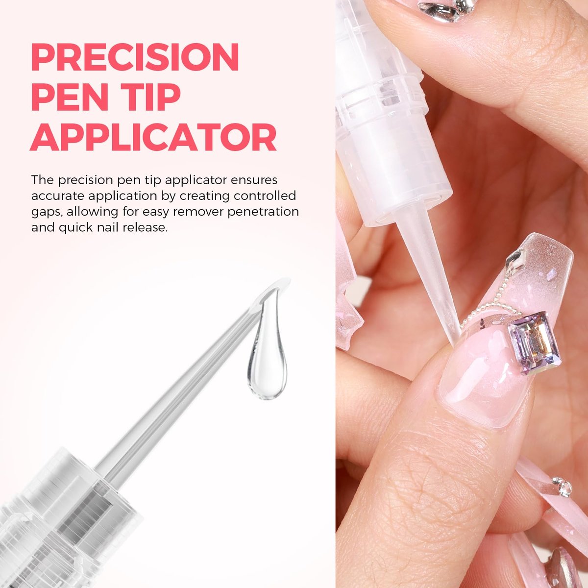 Gellaktik Nail Glue Remover with Remover Pen Tool Kit for Press on Nails, 50ml Acetone-Free Solution for False Nails, Acrylic Fake Tips, Pro Click & Remove Pen Design - görsel 9