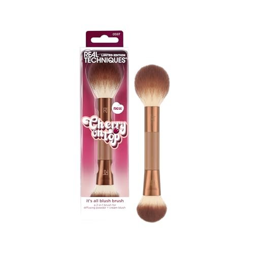 Real Techniques Cherry On Top It’s All Blush Brush – Dual-Ended Multipurpose Makeup Brush for Powder, Liquid & Cream Blush, Synthetic Bristles, Vegan & Cruelty-Free, 1 Count - görsel 2