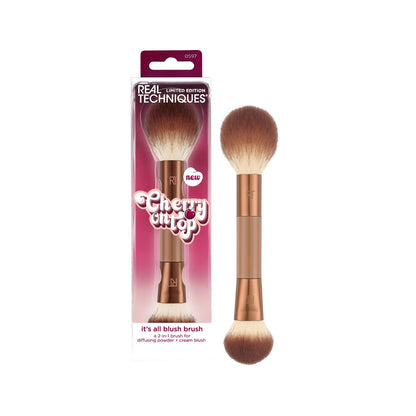 Real Techniques Cherry On Top It’s All Blush Brush – Dual-Ended Multipurpose Makeup Brush for Powder, Liquid & Cream Blush, Synthetic Bristles, Vegan & Cruelty-Free, 1 Count