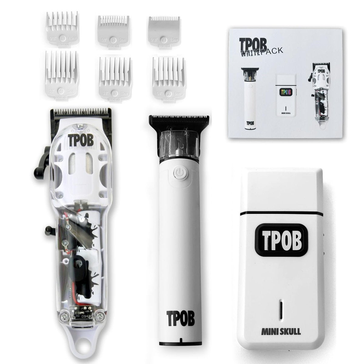 TPOB Slime 2 Barber Hair Clippers Trimmer Shaver Set for Men with Matte White Case and Fade Blade Avelisse