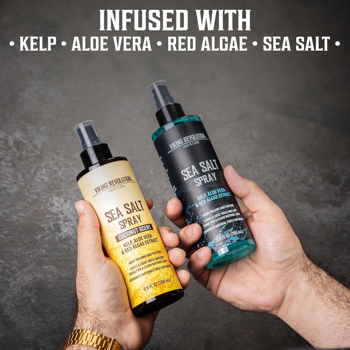Viking Revolution Sea Salt Spray for Men - Texturizing Hair Spray with Kelp, Aloe Vera & Red Algae - Ocean Breeze & Coconut Scent, 8.8 oz (Pack of 2) Avelisse