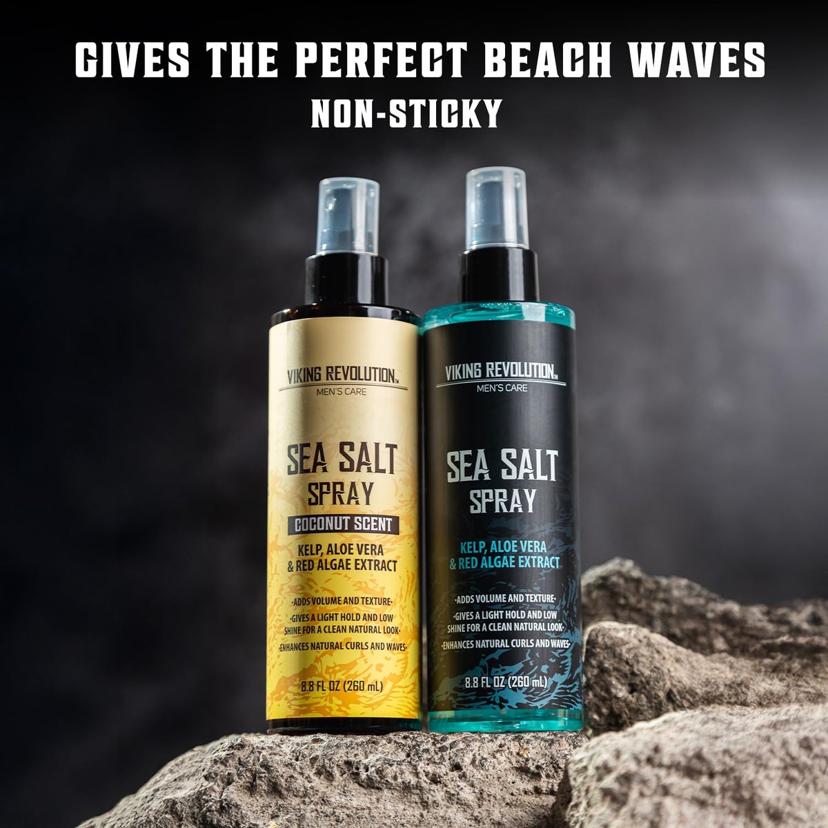 Viking Revolution Sea Salt Spray for Men - Texturizing Hair Spray with Kelp, Aloe Vera & Red Algae - Ocean Breeze & Coconut Scent, 8.8 oz (Pack of 2) Avelisse