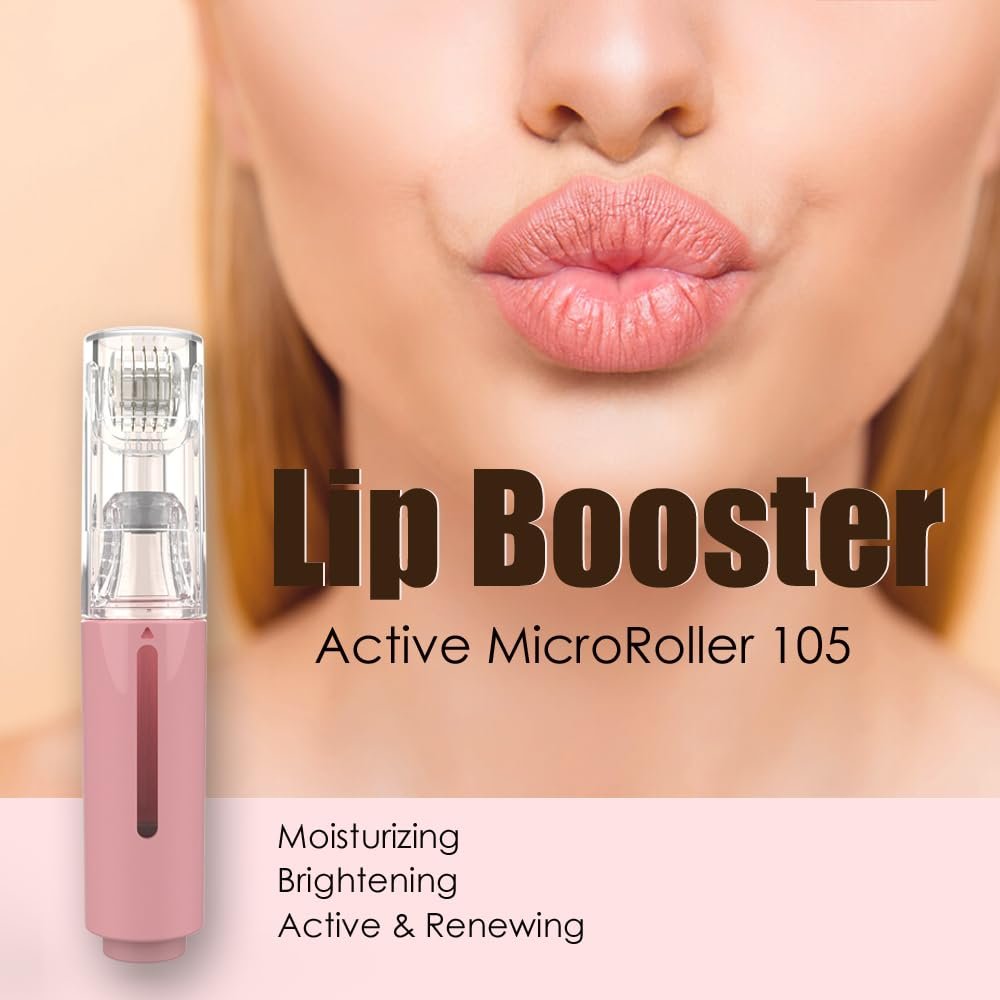 TIDEWISH Derma Roller with Liquid Reservoir Serum Applicator for Lips, Skin, Hair, Wrinkles - 105 Titanium Needles 0.25 mm, Pink Avelisse