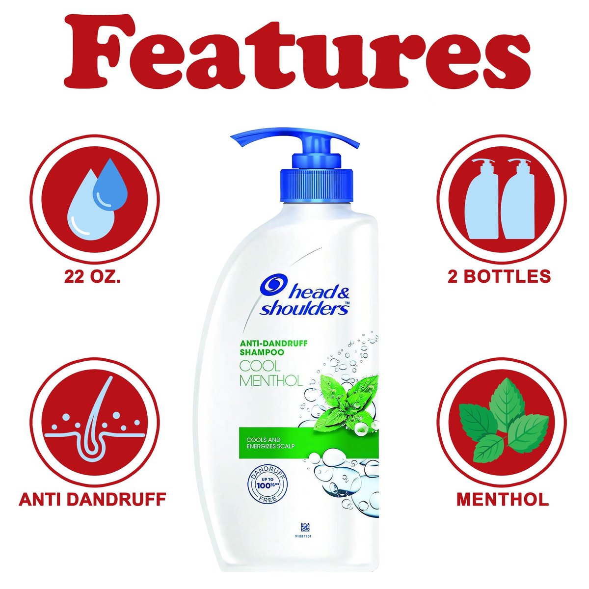 Head & Shoulders Anti Dandruff Shampoo, Cool Menthol Scent, 22 oz Pump Bottles (Pack of 2) - Daily Scalp Care for All Hair Types Avelisse